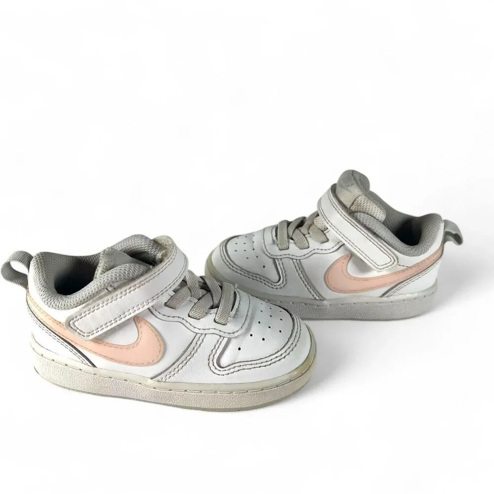 Nike Kids White Sneakers with Blue and Pink Swooshes